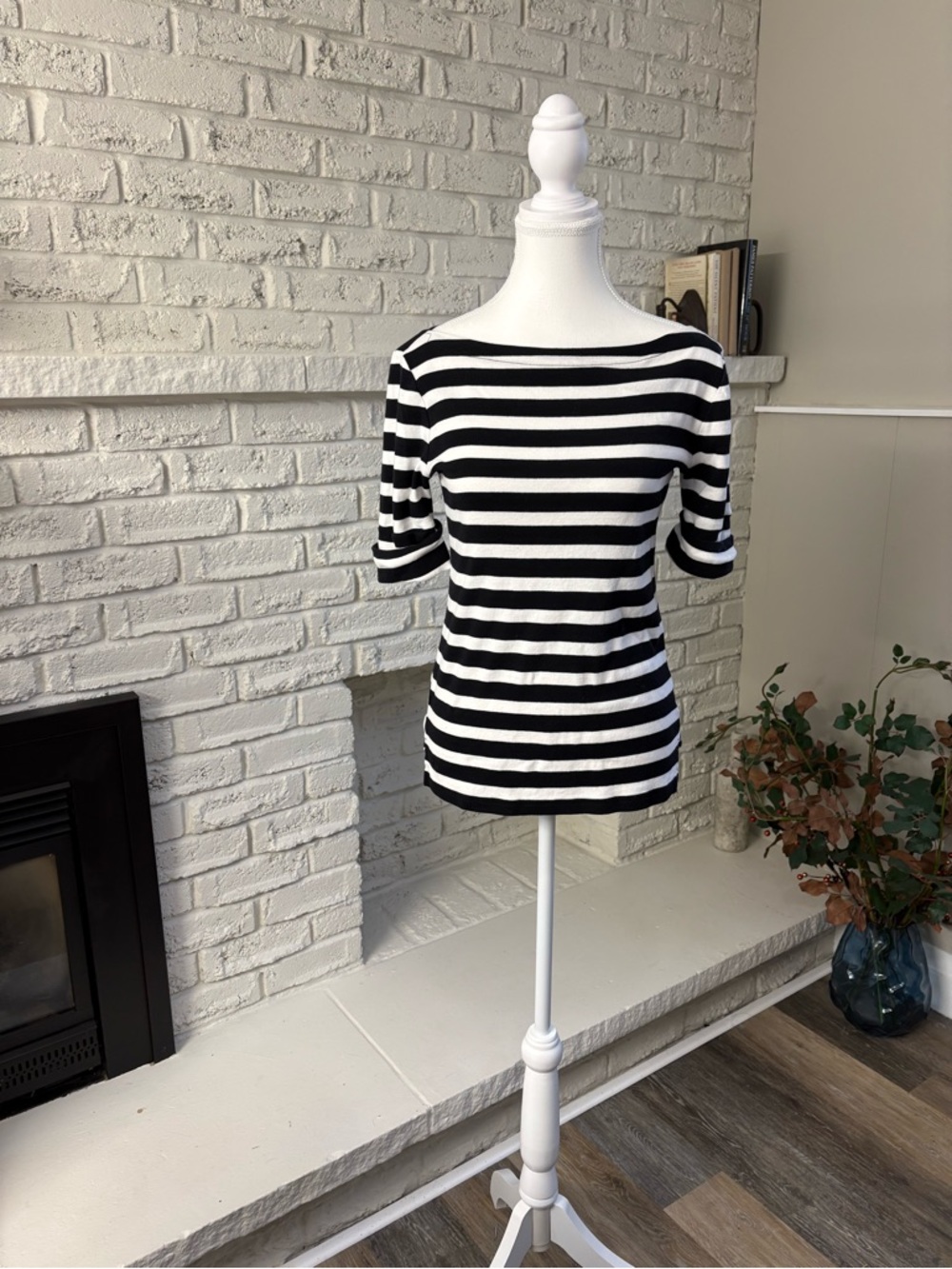 Lauren Ralph Lauren Striped Boatneck Top - Black & White Size Small